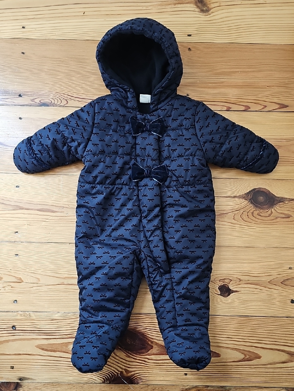 Starting Out Navy Quilted Infant Snowsuit with Velvet Bow Trim